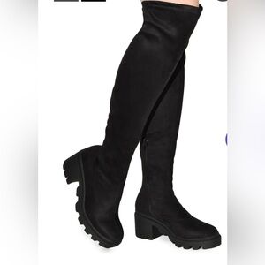 VIVICA-08 Faux Suede Lycra Over The Knee High Lug Sole Chunky Heel Boots 6W
